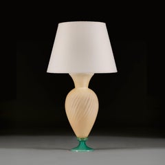 A Cream and Green Murano Glass Spiral Table Lamp