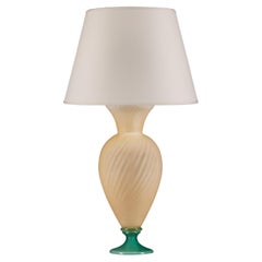 A Cream and Green Murano Glass Spiral Table Lamp