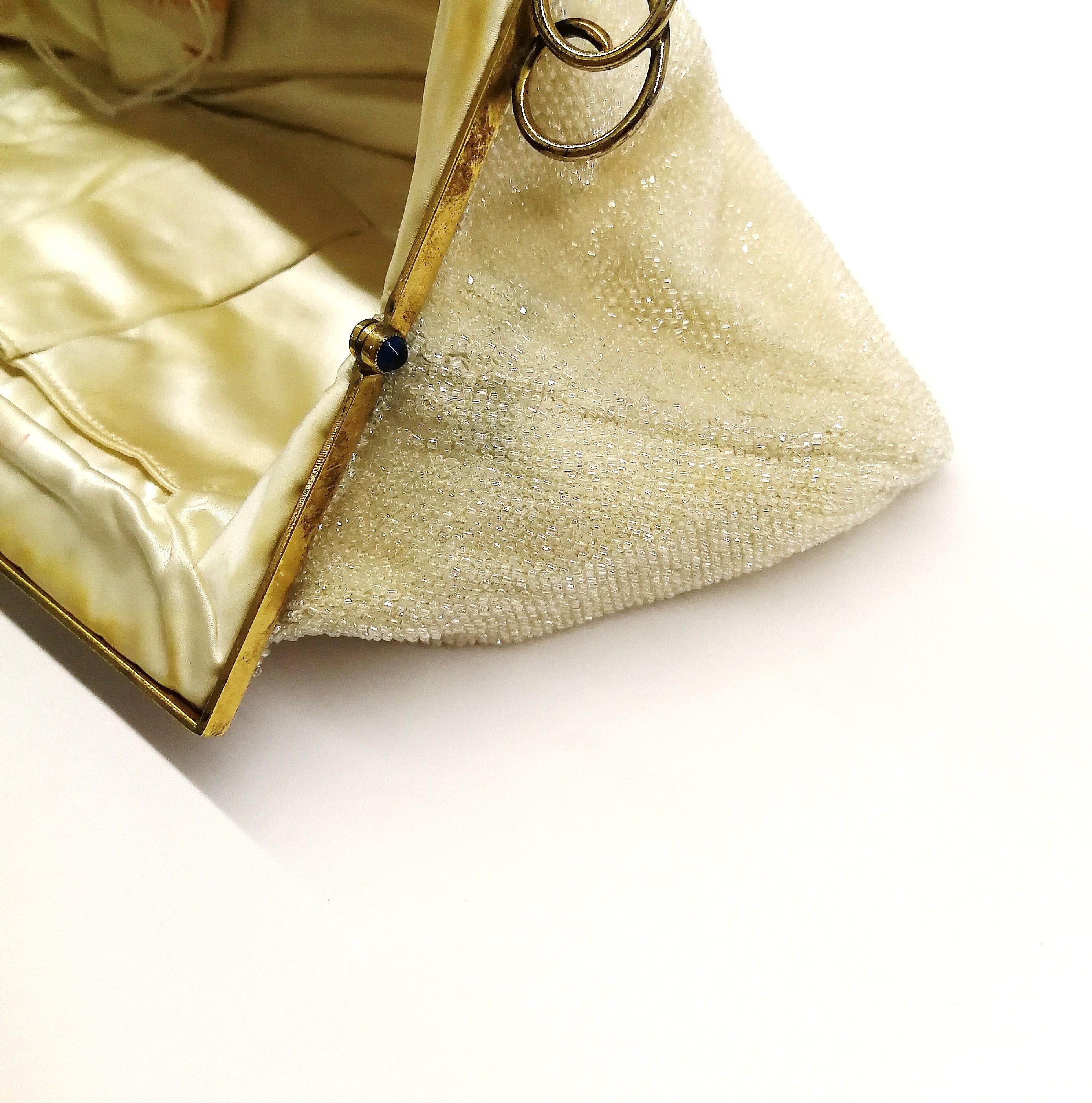 A cream beaded evening bag, with a fabulous jewelled frame, Josef, USA, 1940s. 6