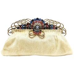 Antique A cream beaded evening bag, with a fabulous jewelled frame, Josef, USA, 1940s.