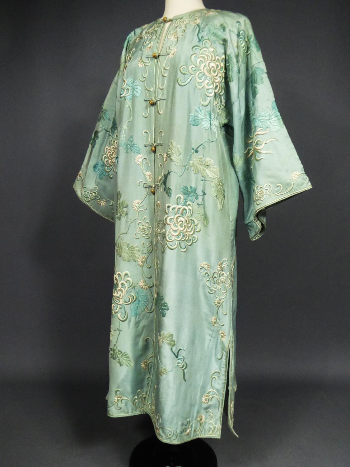 Gray A Crepe Silk Embroidered Evening Japonese Coat for Europe Circa 1920