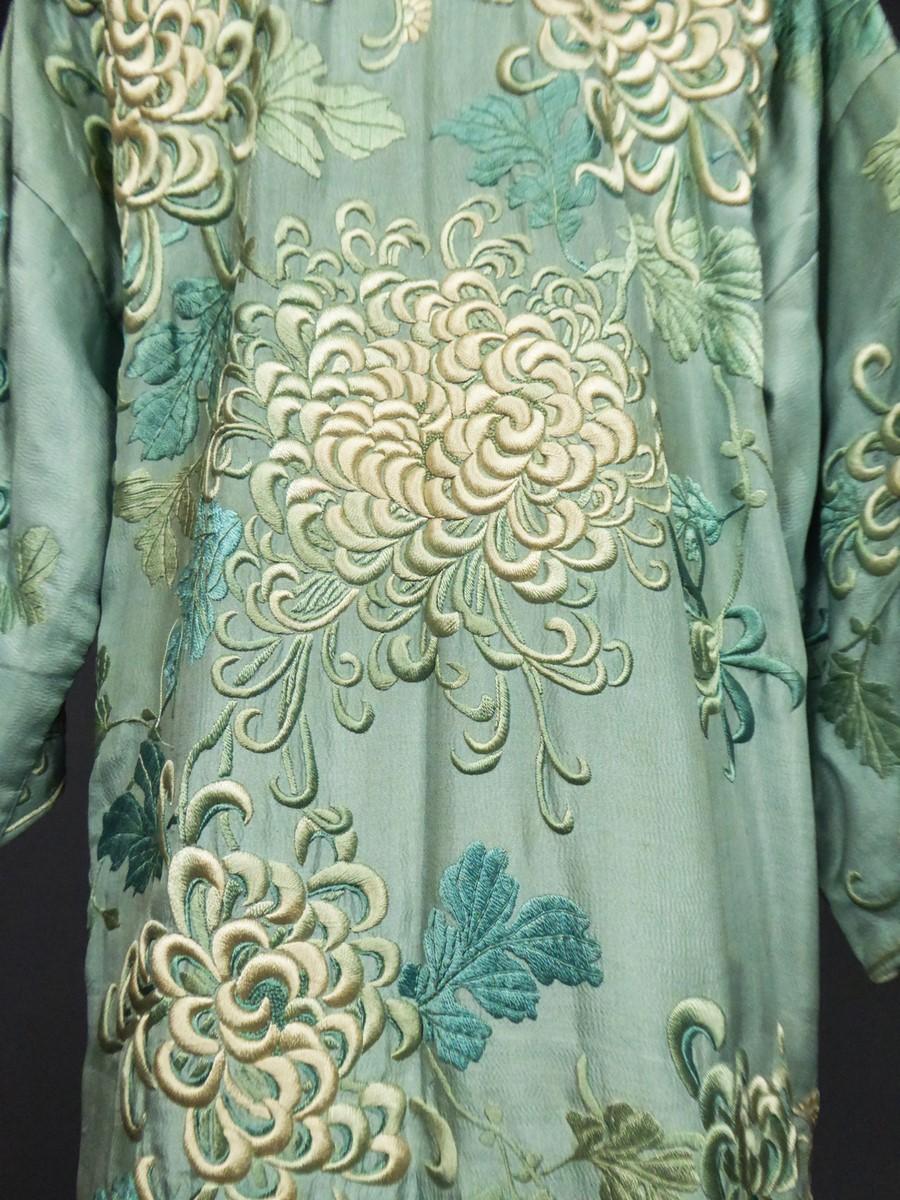 Women's or Men's A Crepe Silk Embroidered Evening Japonese Coat for Europe Circa 1920