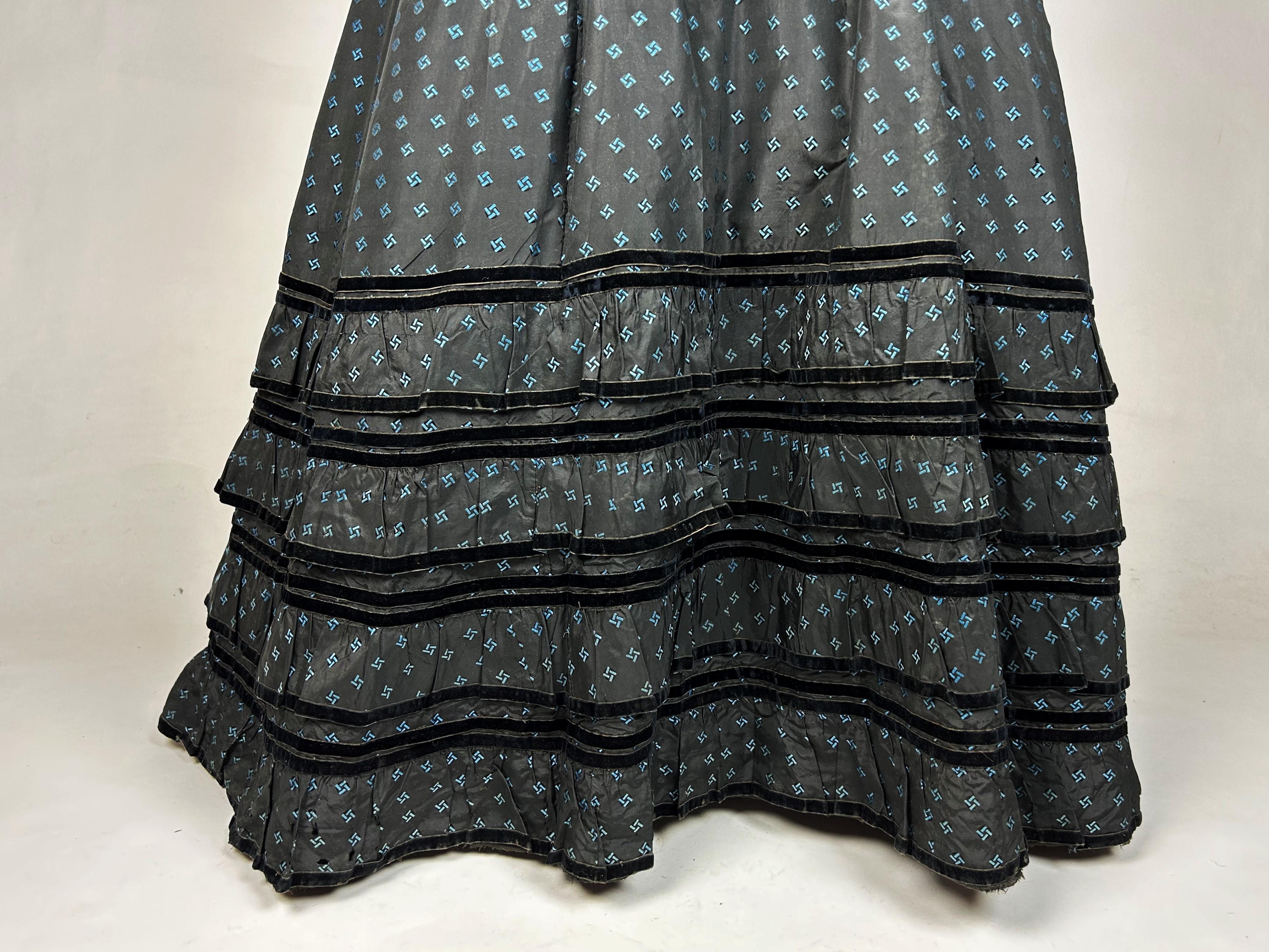 A Crinoline Day dress in black taffeta brocaded silk brocaded France Circa 1870 5