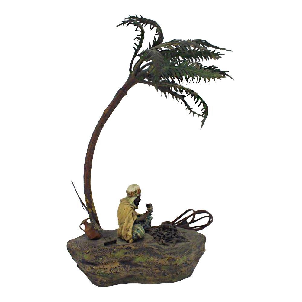 Sculpture de lampe figurative autrichienne en bronze peinte à froid par Franz Bergmann Bon état - En vente à New York, NY