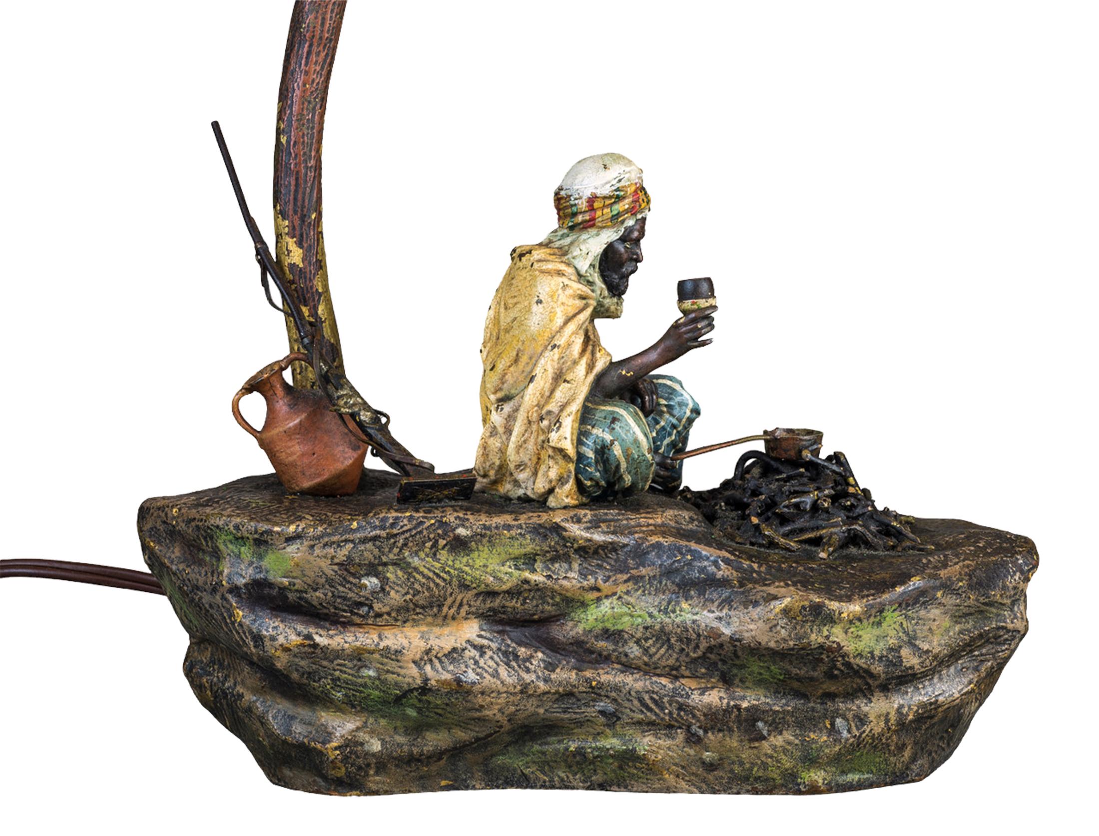 Sculpture de lampe figurative autrichienne en bronze peinte à froid par Franz Bergmann en vente 2