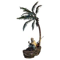 Figurale Lampen-Skulptur aus österreichischer Bronze, kalt bemalt, von Franz Bergmann