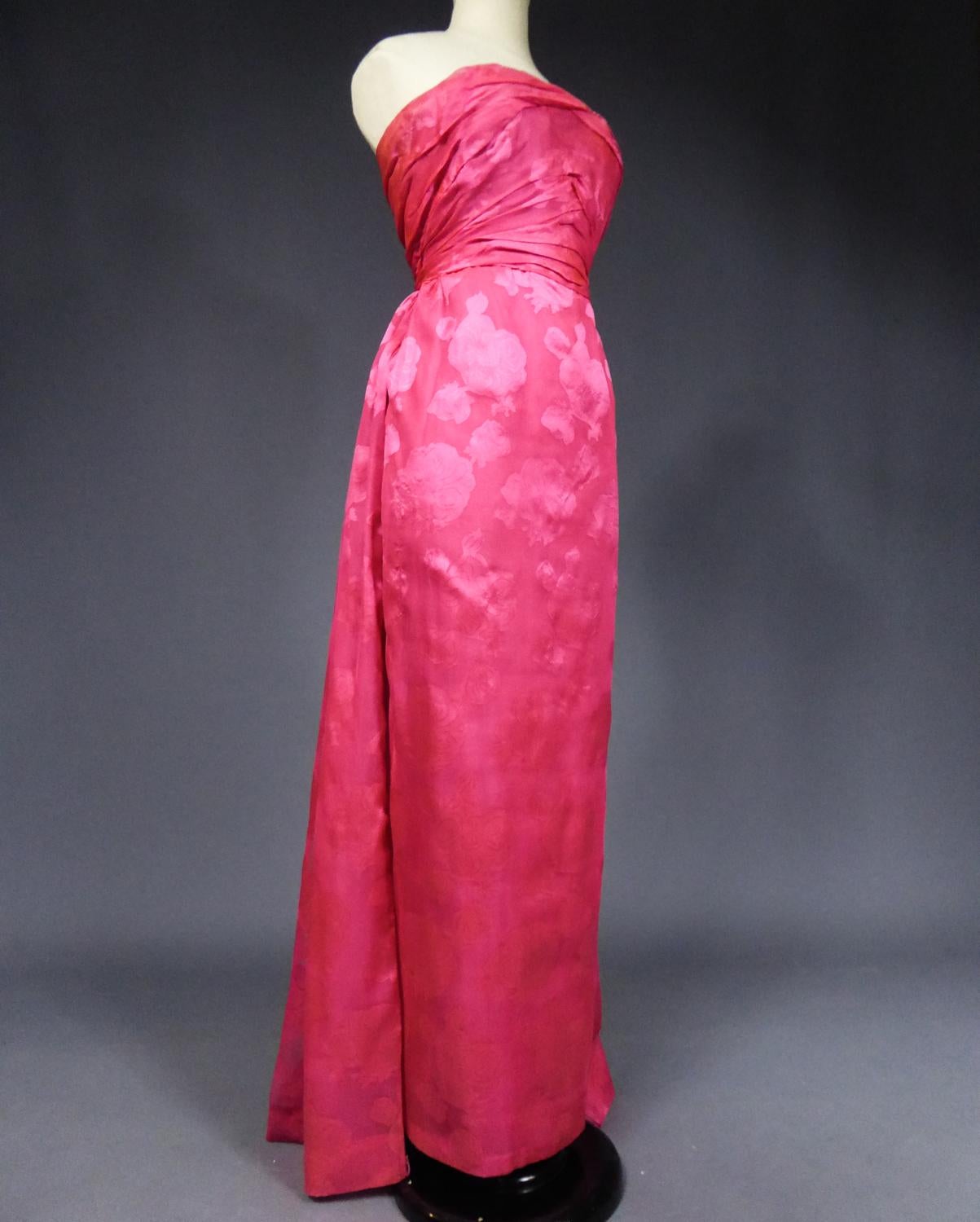 A Cristobal Balenciaga Damask Chiffon Couture Evening Dress Circa 1960 2