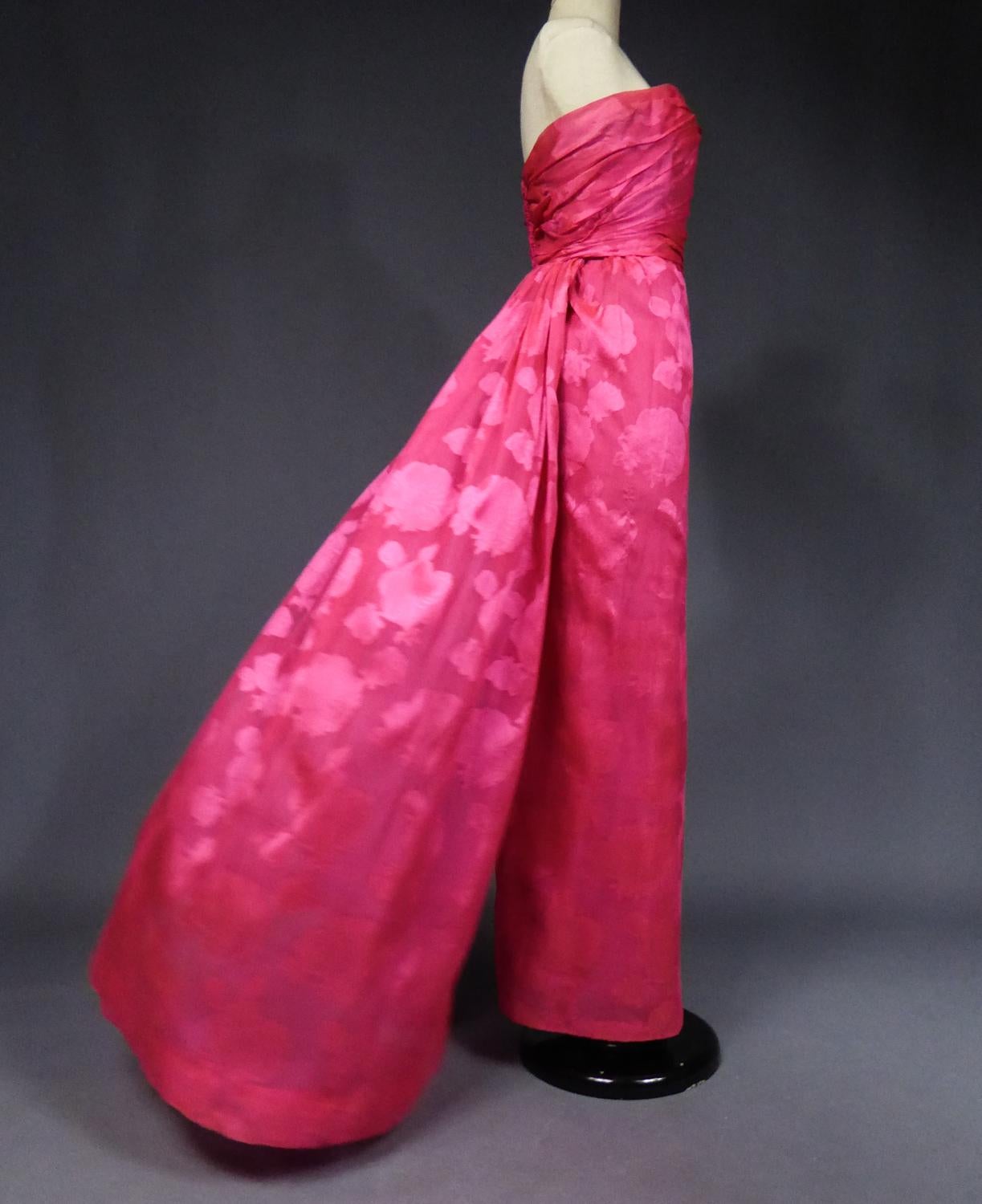 A Cristobal Balenciaga Damask Chiffon Couture Evening Dress Circa 1960 4
