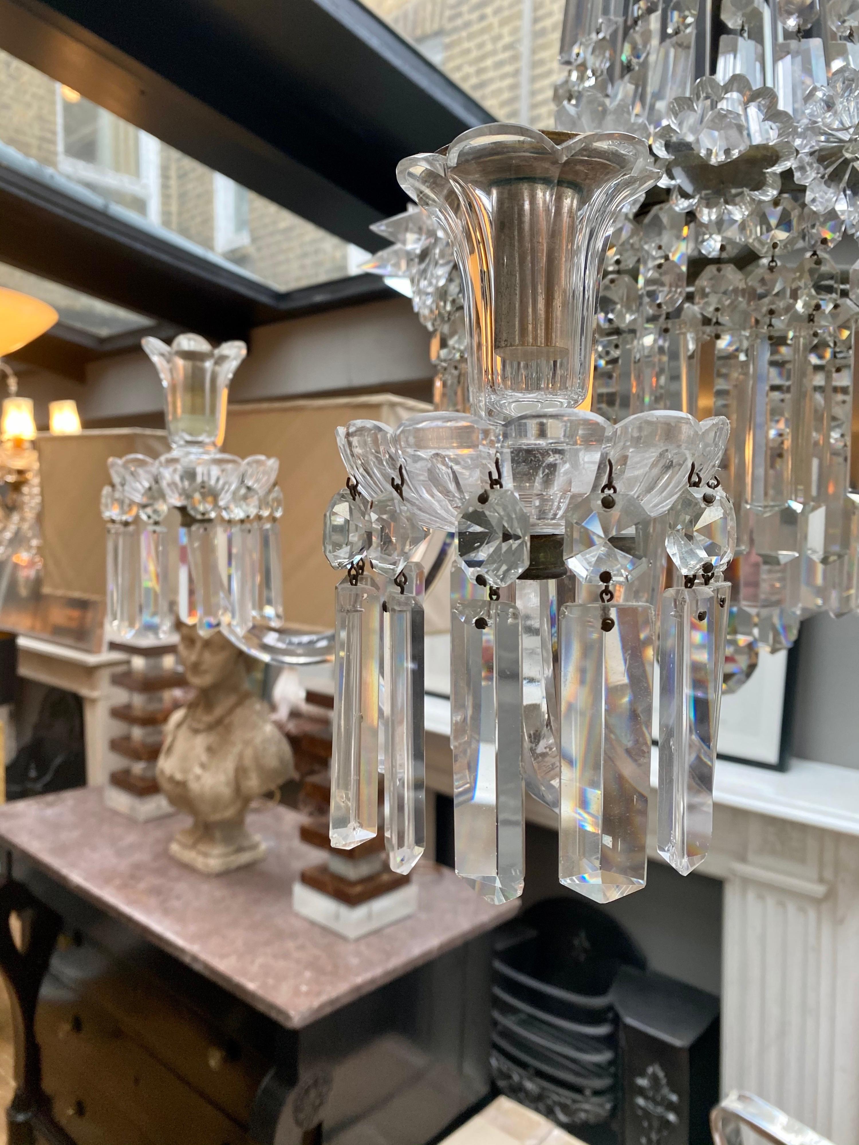 Crystal and Bronze Empire Style Chandelier In Good Condition In London, GB