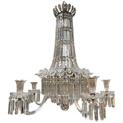 Used Crystal and Bronze Empire Style Chandelier