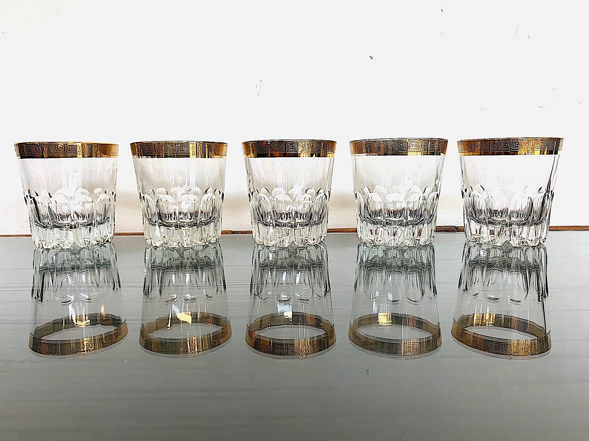 Crystal and Gilt Cocktail Set with Shaker and Six Matching Gilt Edged Tumblers 1