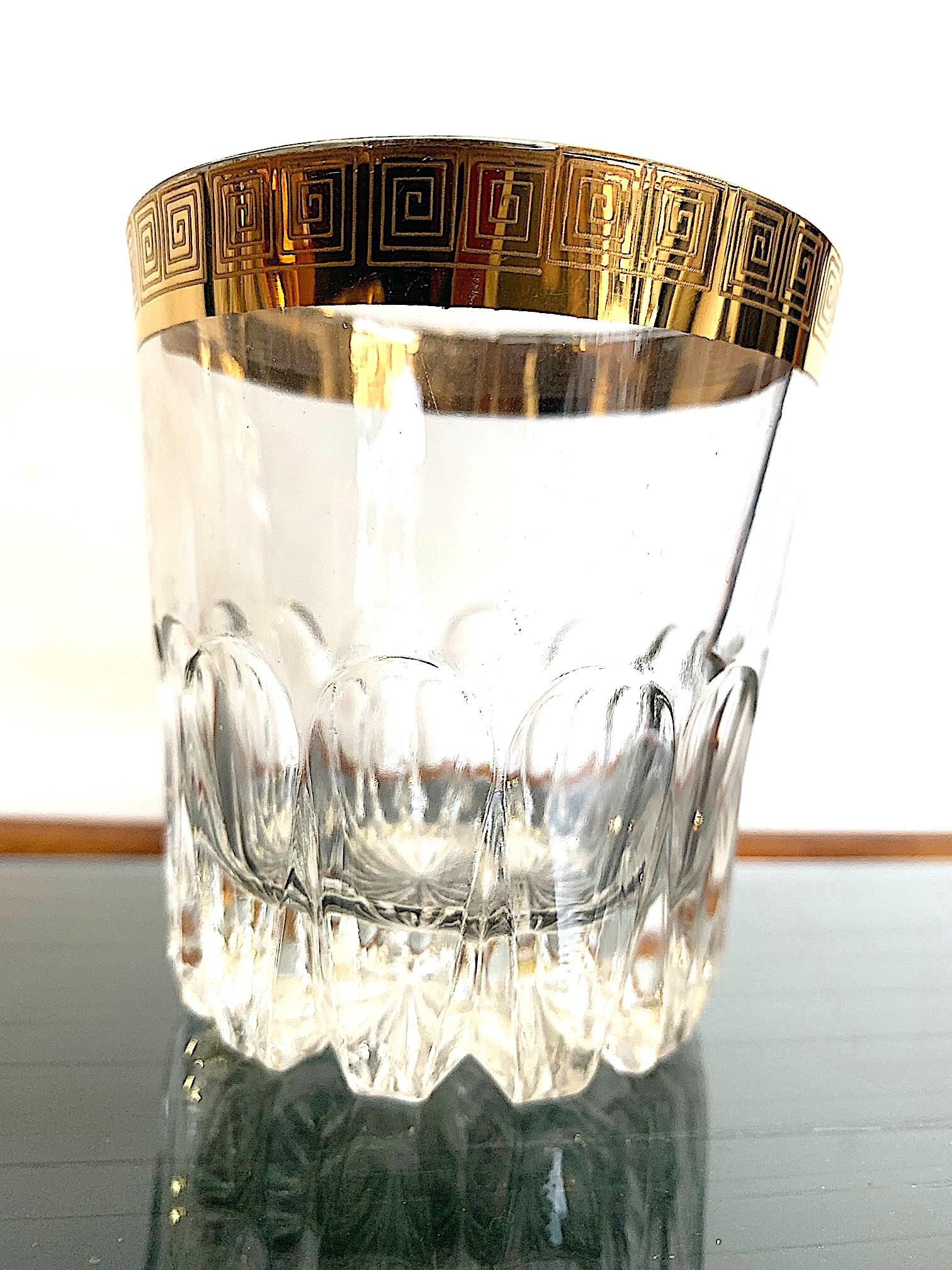 Crystal and Gilt Cocktail Set with Shaker and Six Matching Gilt Edged Tumblers 2