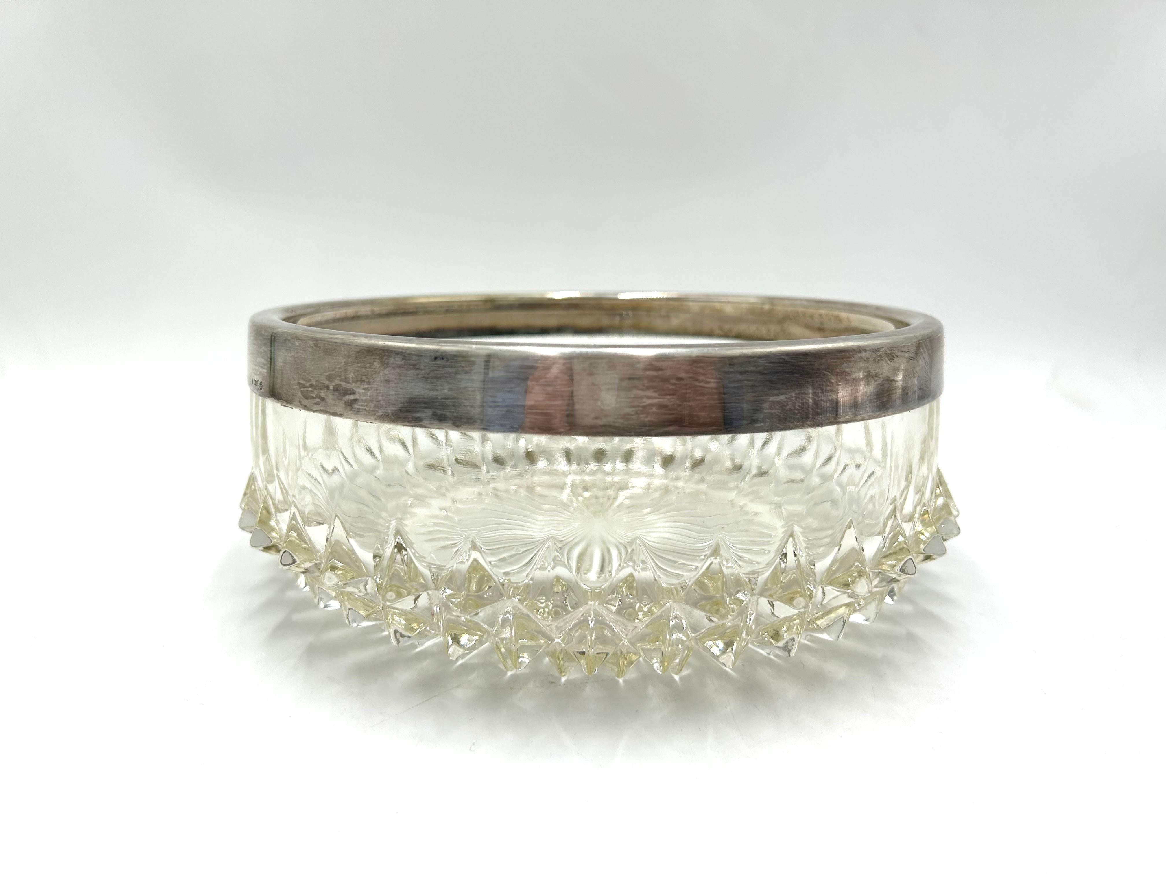 Polish Crystal Bowl with a Silver Ring For Sale