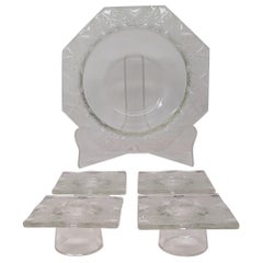 Lalique-Kristallschale "Chantilly" mit vier passende Kerzenhalter