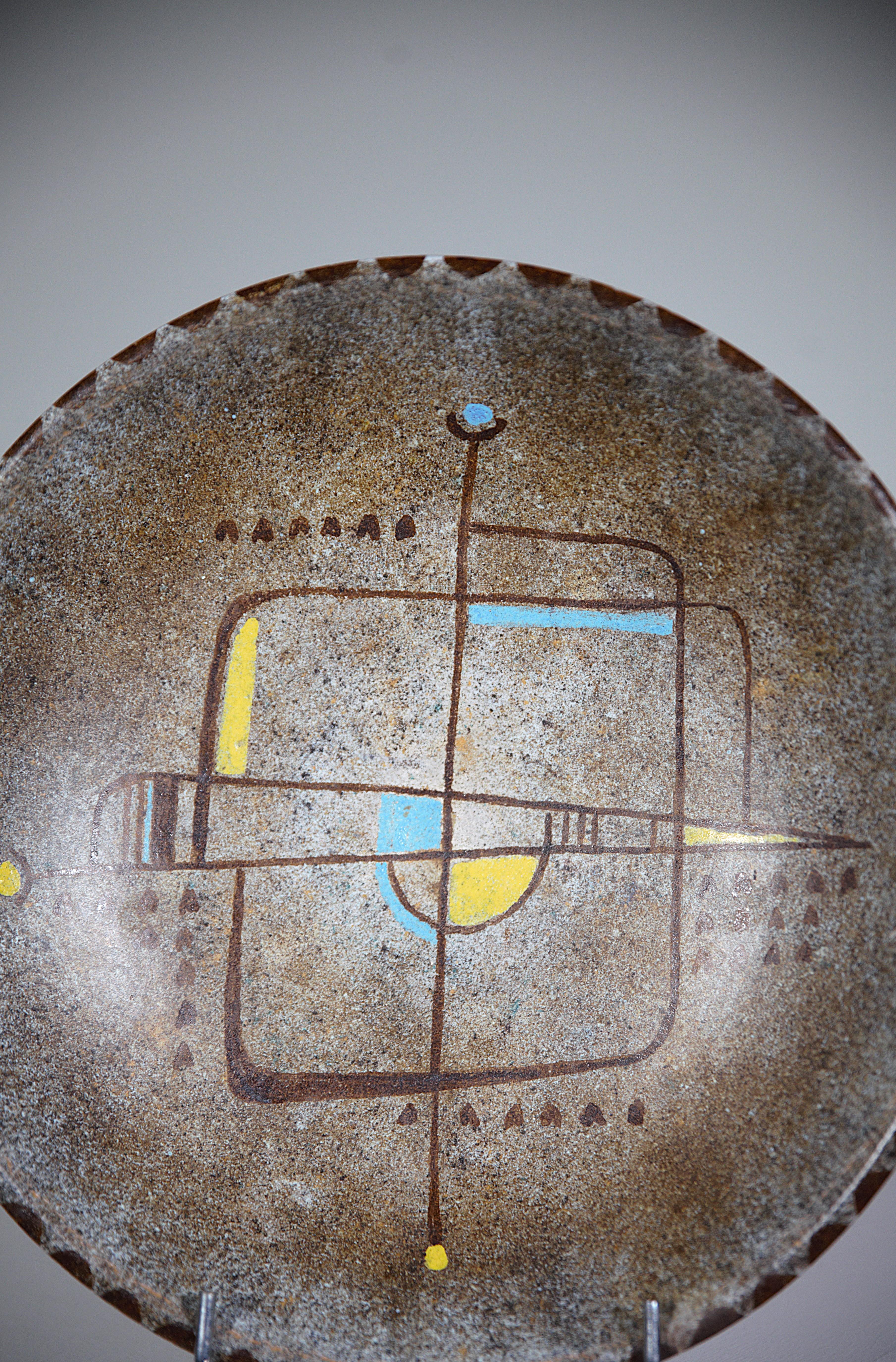 A Cubic Ceramic Plate by La Grange aux Potiers France 1970's Francés en venta