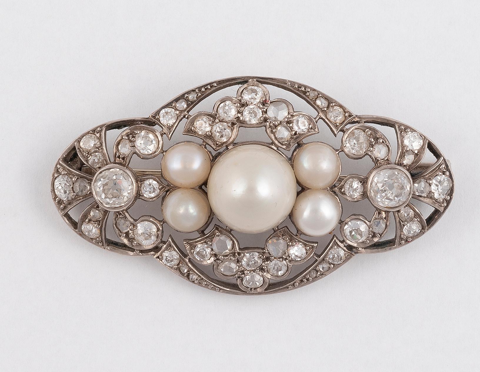 Retro Pearl and Diamond Brooch