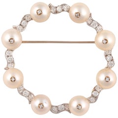 Cultured Pearl and Diamond Brooch