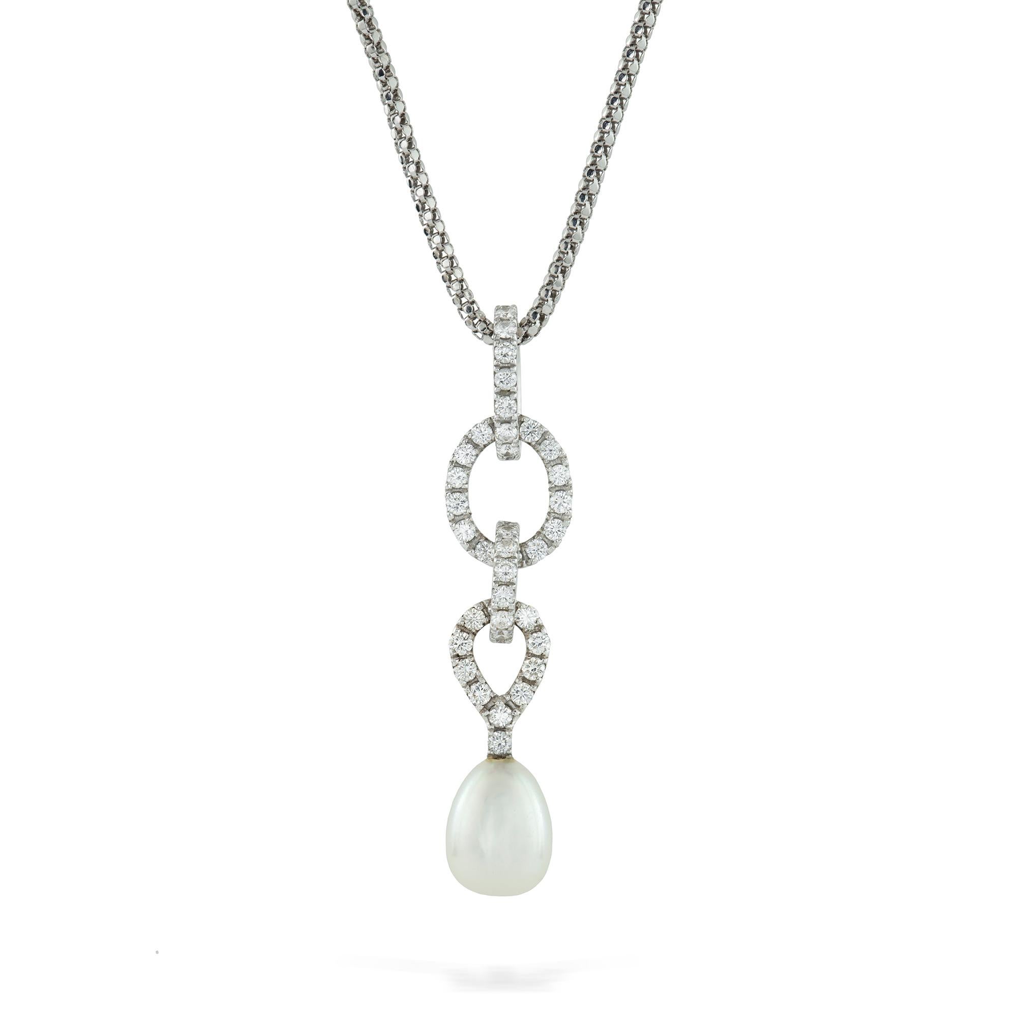 Modern Cultured Pearl and Diamond Pendant For Sale