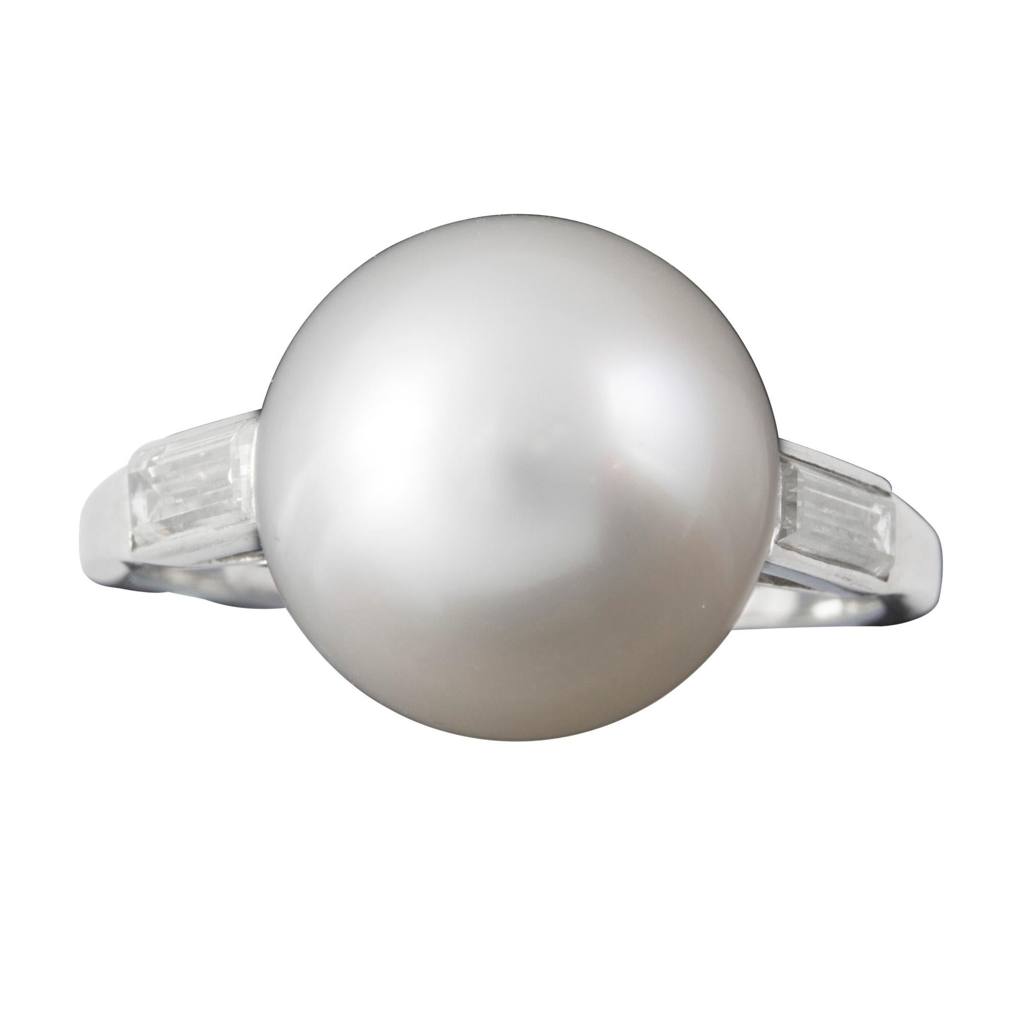 Contemporary A Cultured Pearl And Diamond Ring