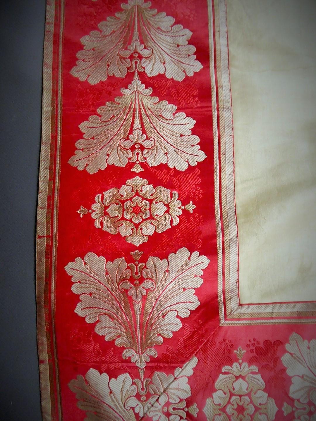 Brown A Curtain in Cream Taffeta and Border in Red and Silver Lampas French Circa 1830