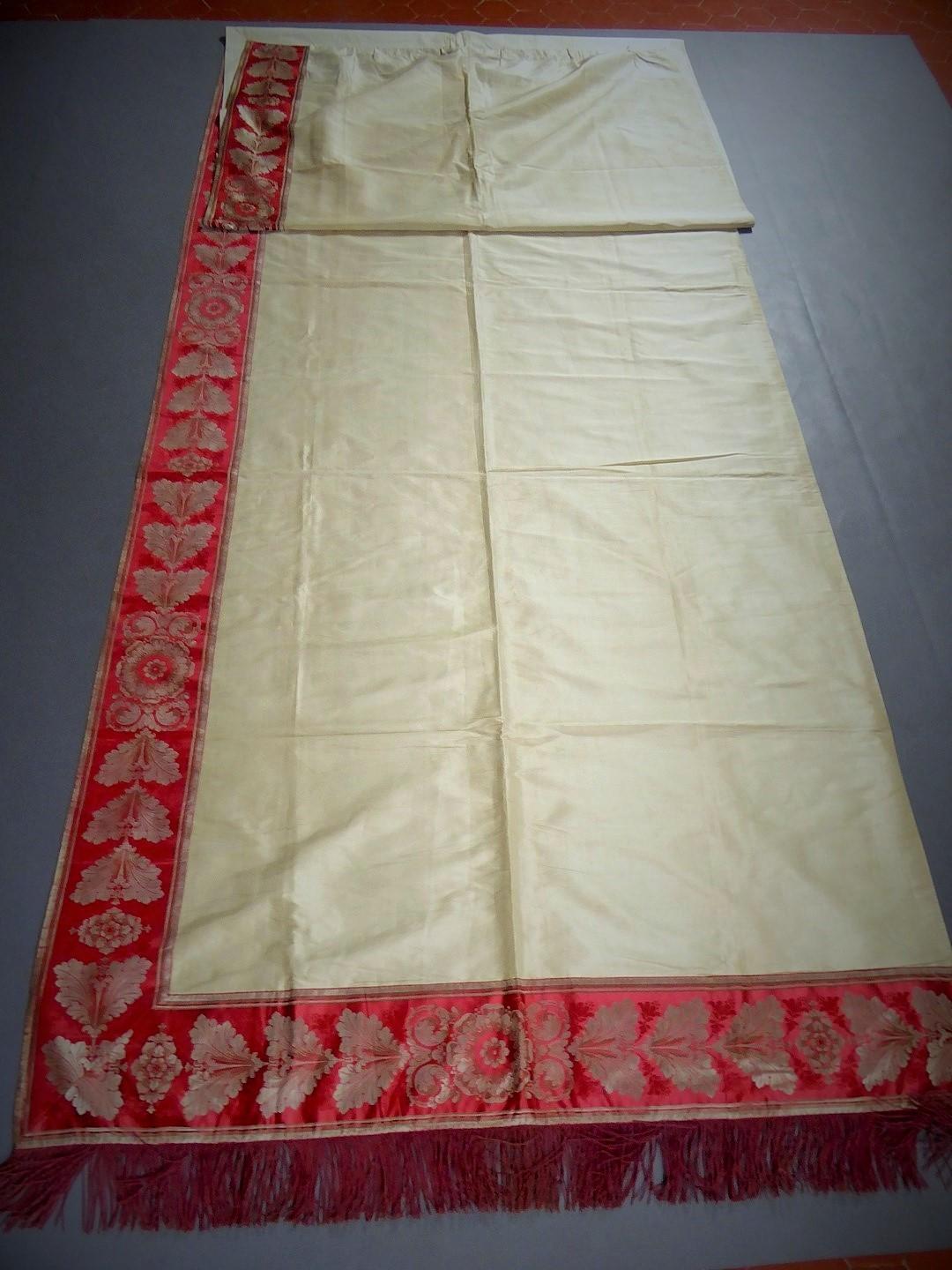 Women's or Men's A Curtain in Cream Taffeta and Border in Red and Silver Lampas French Circa 1830