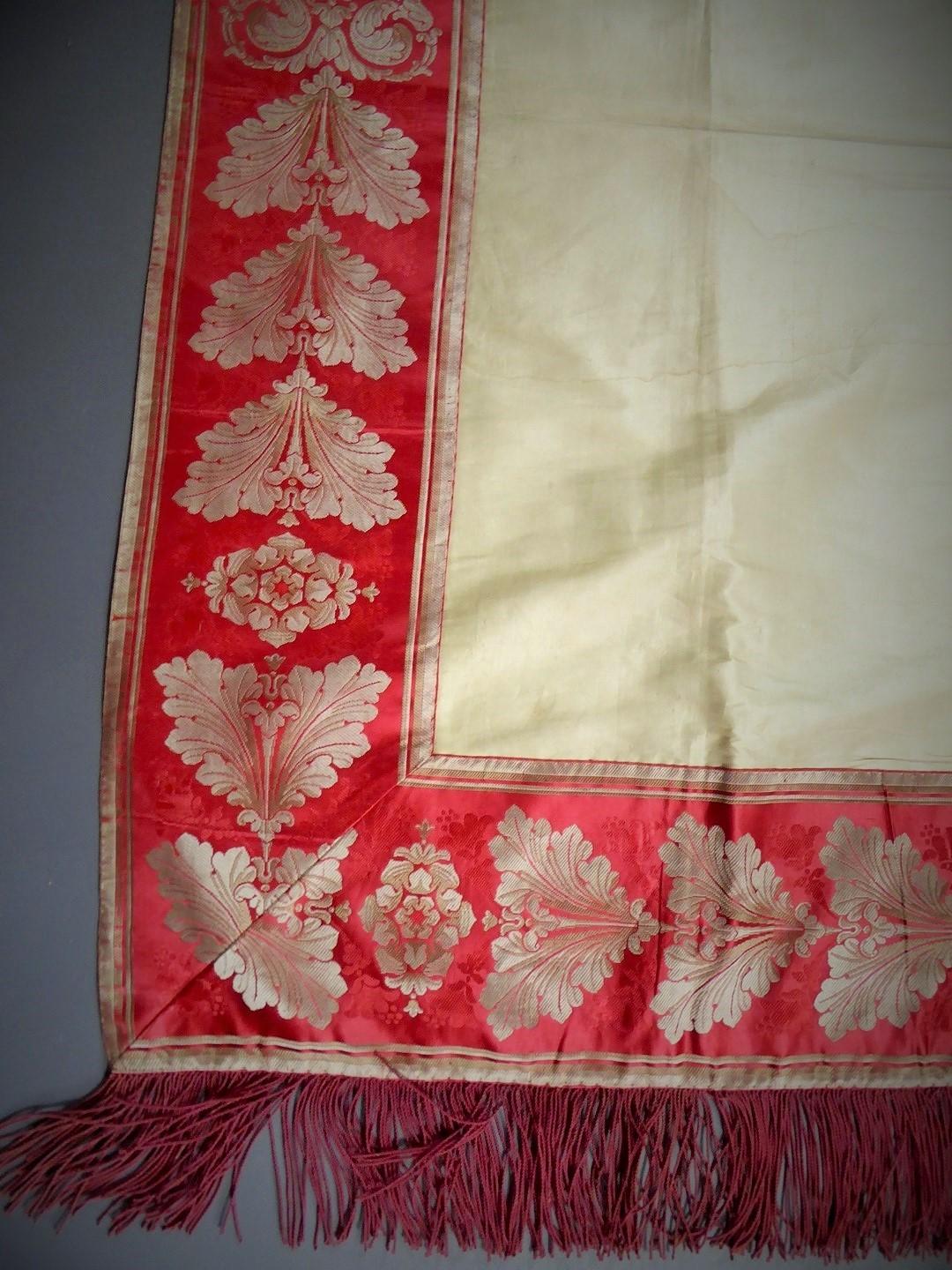 A Curtain in Cream Taffeta and Border in Red and Silver Lampas French Circa 1830 1