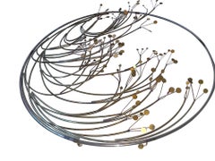 Curtis Jere Circular Metal Wall Sculpture with Brass and Chrome Tree Blossom