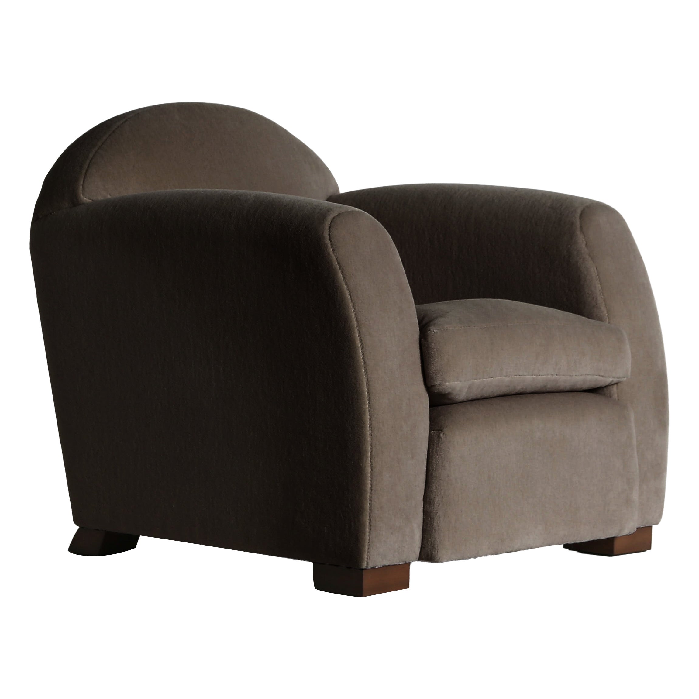 A Curved Arm Salon Club Chair, Upholstered in Pure Taupe Alpaca