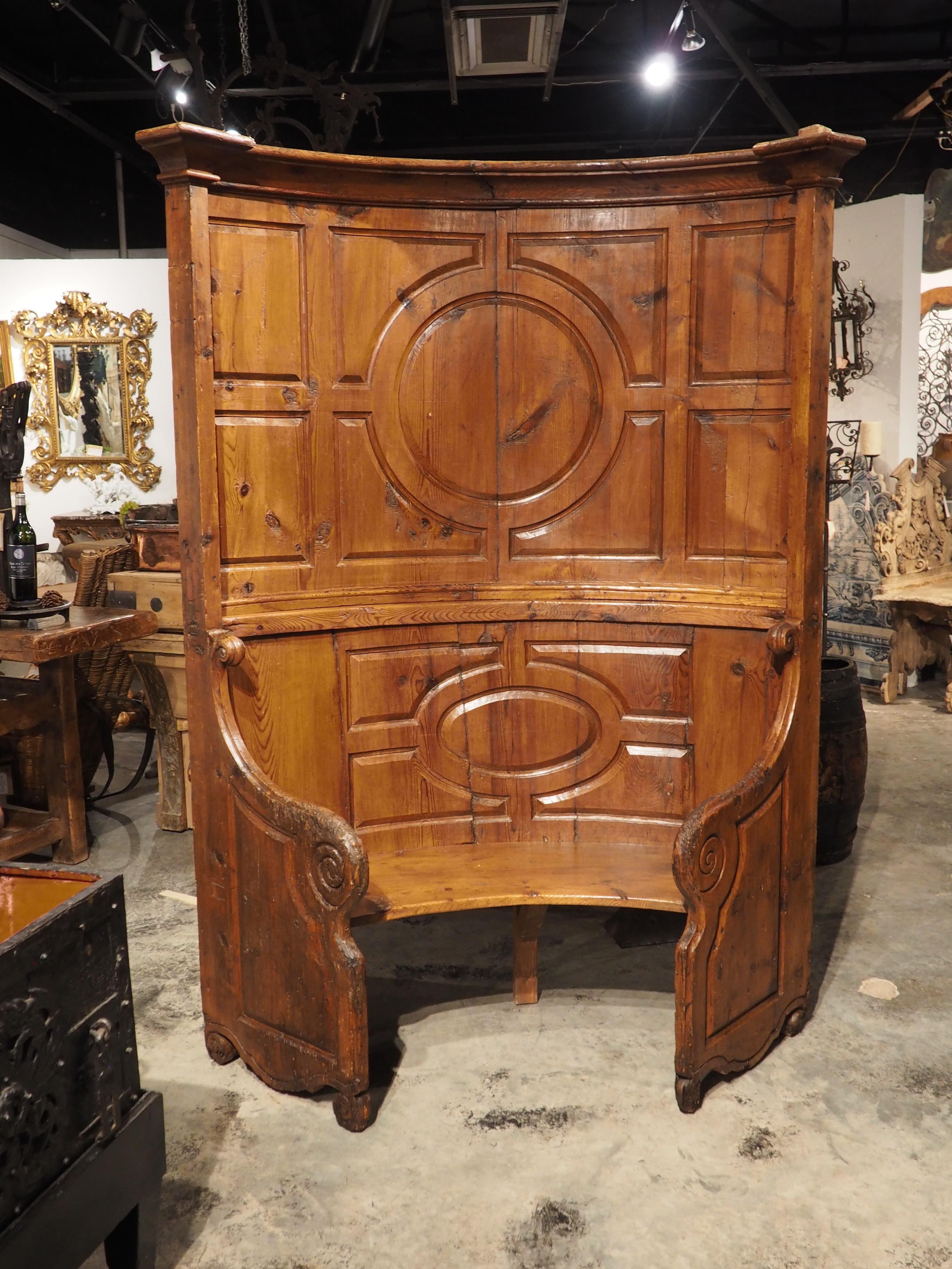 Early 18th Century Curved circa 1700 North Italian Choir Chair in Carved Larch Wood For Sale