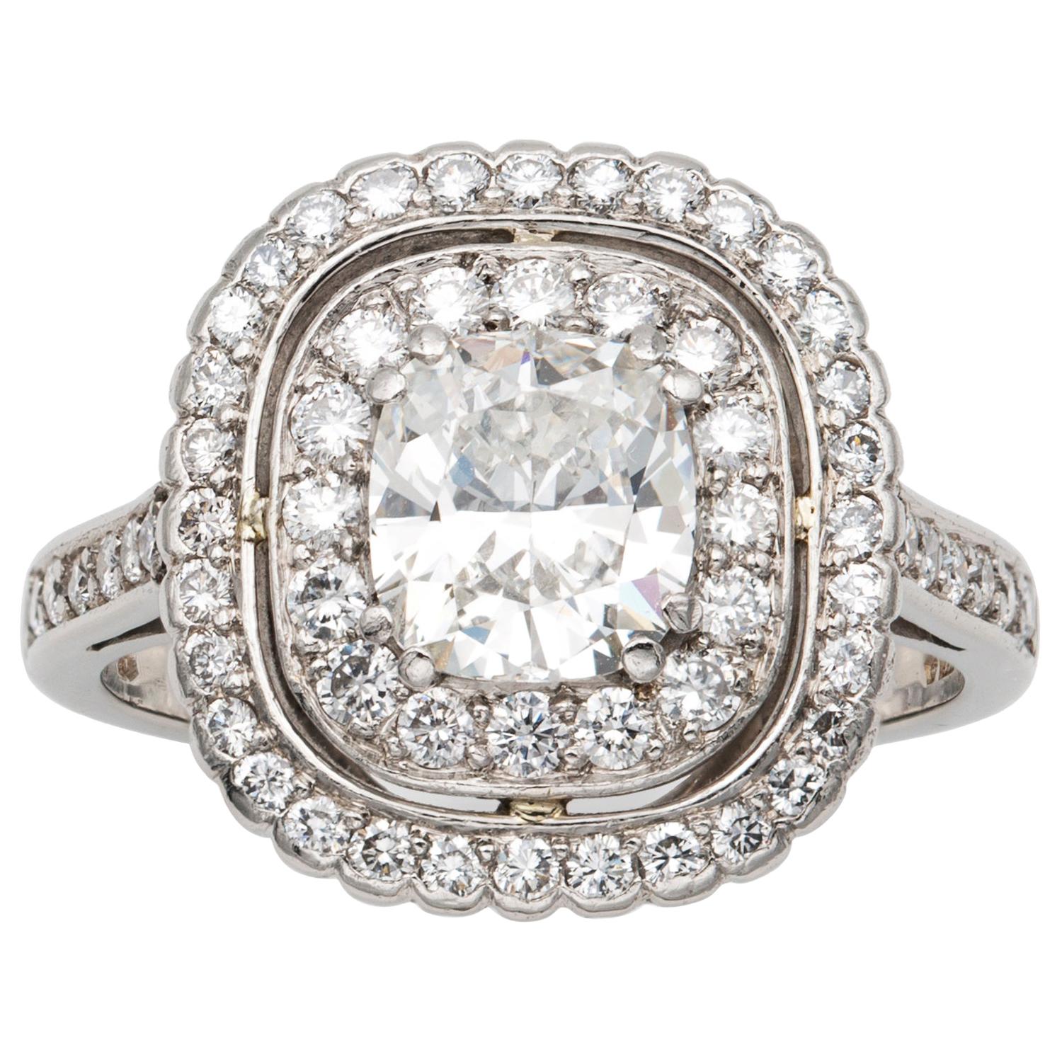 Art Deco Diamond Ruby Cushion Cluster Ring at 1stDibs