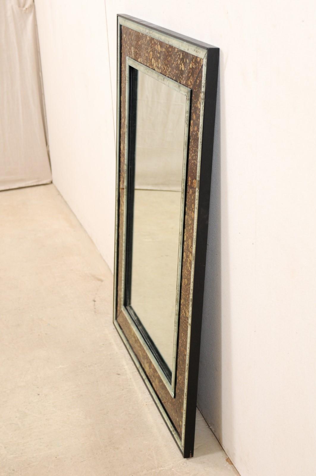 An Artisan Created Rectangular Mirror with Églomisé Tortoise Surround, 60