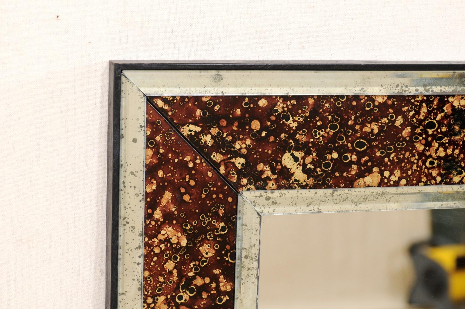 Contemporary An Artisan Created Rectangular Mirror with Églomisé Tortoise Surround, 60
