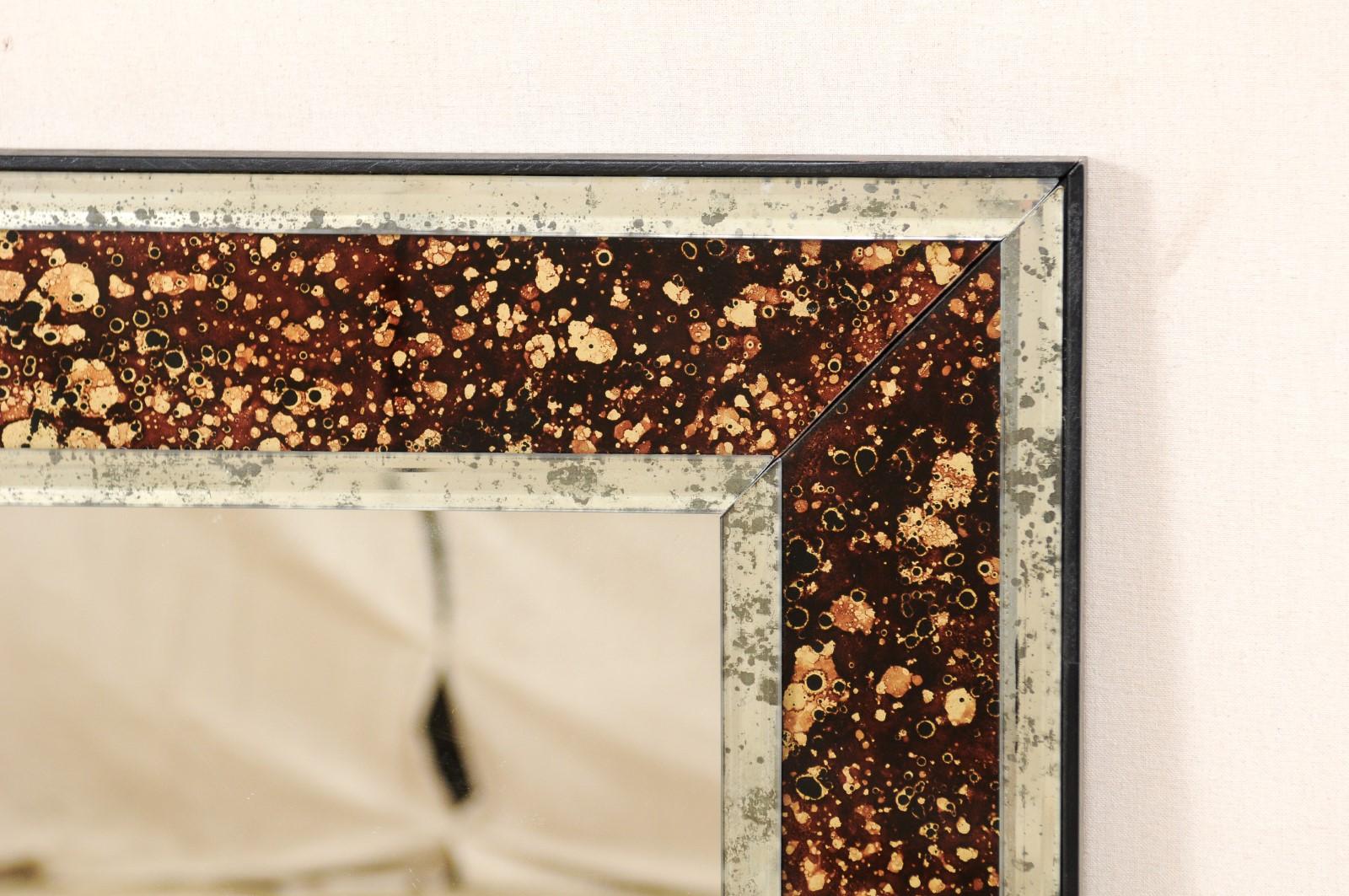 An Artisan Created Rectangular Mirror with Églomisé Tortoise Surround, 60