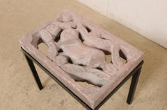 Custom Accent Table w/a Playful Mexican "Gato" & Cherub Carved-Stone Top