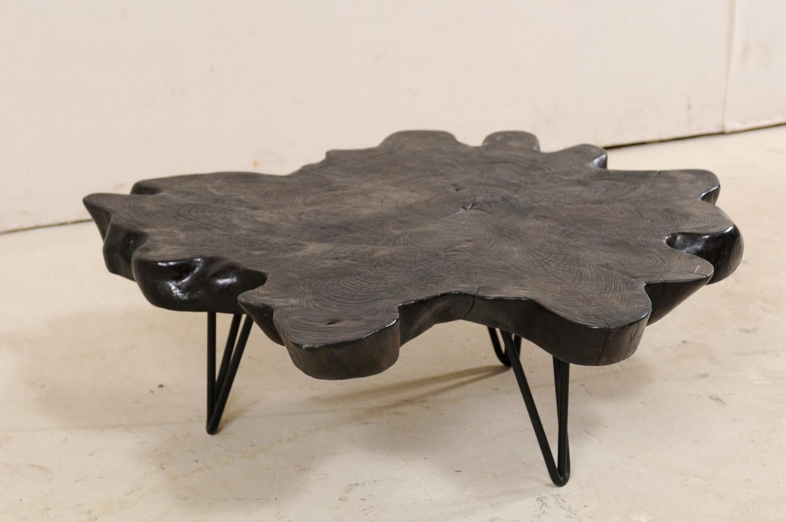 Custom Carbonized Teak Slab Cofffee Table with Iron Base 4