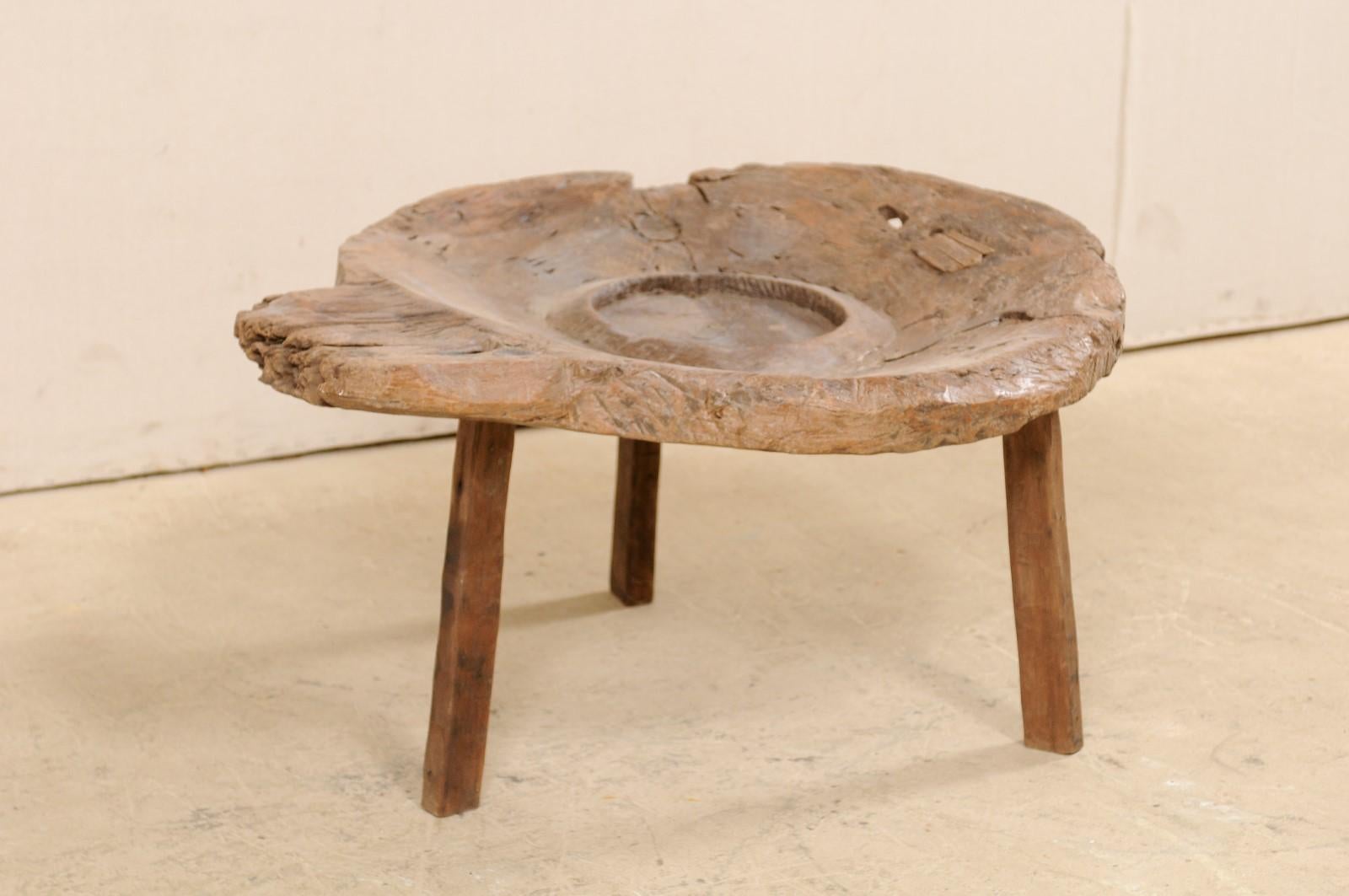 Unique & Custom Coffee Table w/ a 19th C. Spanish Cheese Making Natural Wood Top For Sale 4
