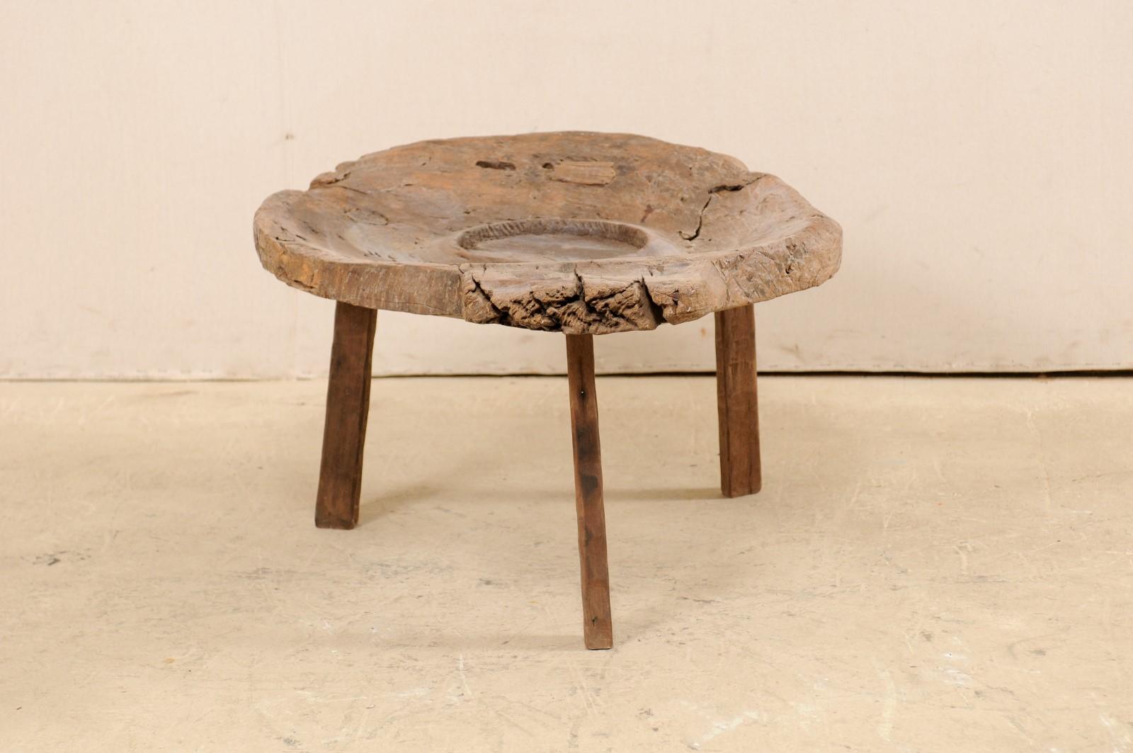 Unique & Custom Coffee Table w/ a 19th C. Spanish Cheese Making Natural Wood Top In Good Condition For Sale In Atlanta, GA