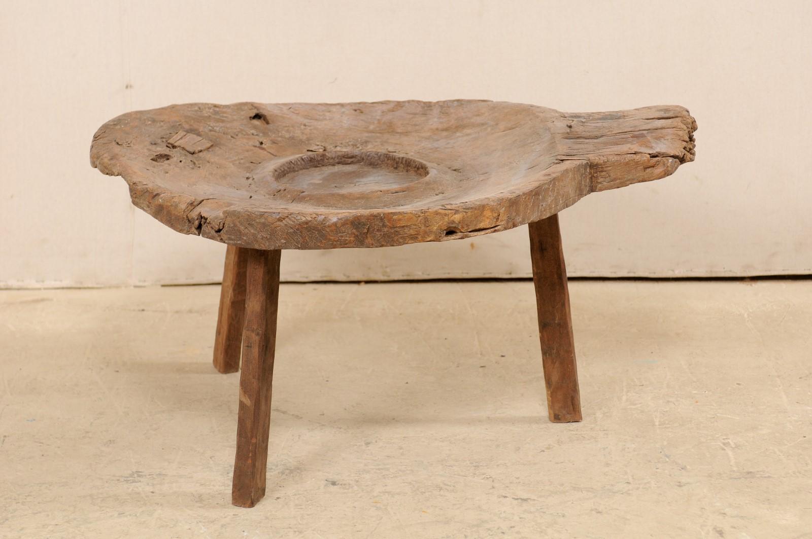 Unique & Custom Coffee Table w/ a 19th C. Spanish Cheese Making Natural Wood Top For Sale 1