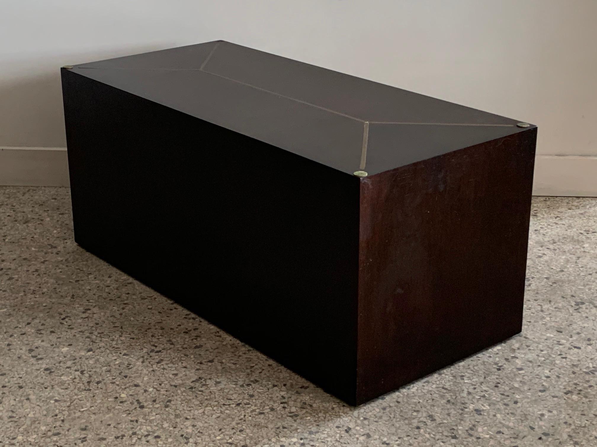 Mid-Century Modern Custom Cube Table by Dunbar with Brass Inlay For Sale