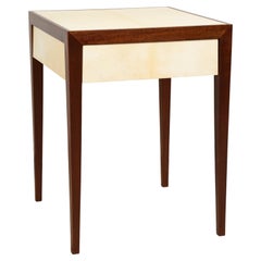 A Custom Mahogany End/Side Table with Parchment Top and Central Drawer