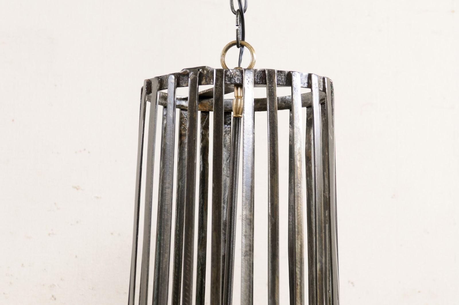 Custom Pair of Unique Hanging Lights from Repurposed French Iron-Baskets For Sale 3