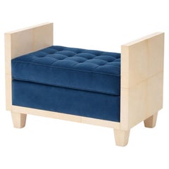 A custom parchment covered bench in the manner of Jean-Michel Frank.