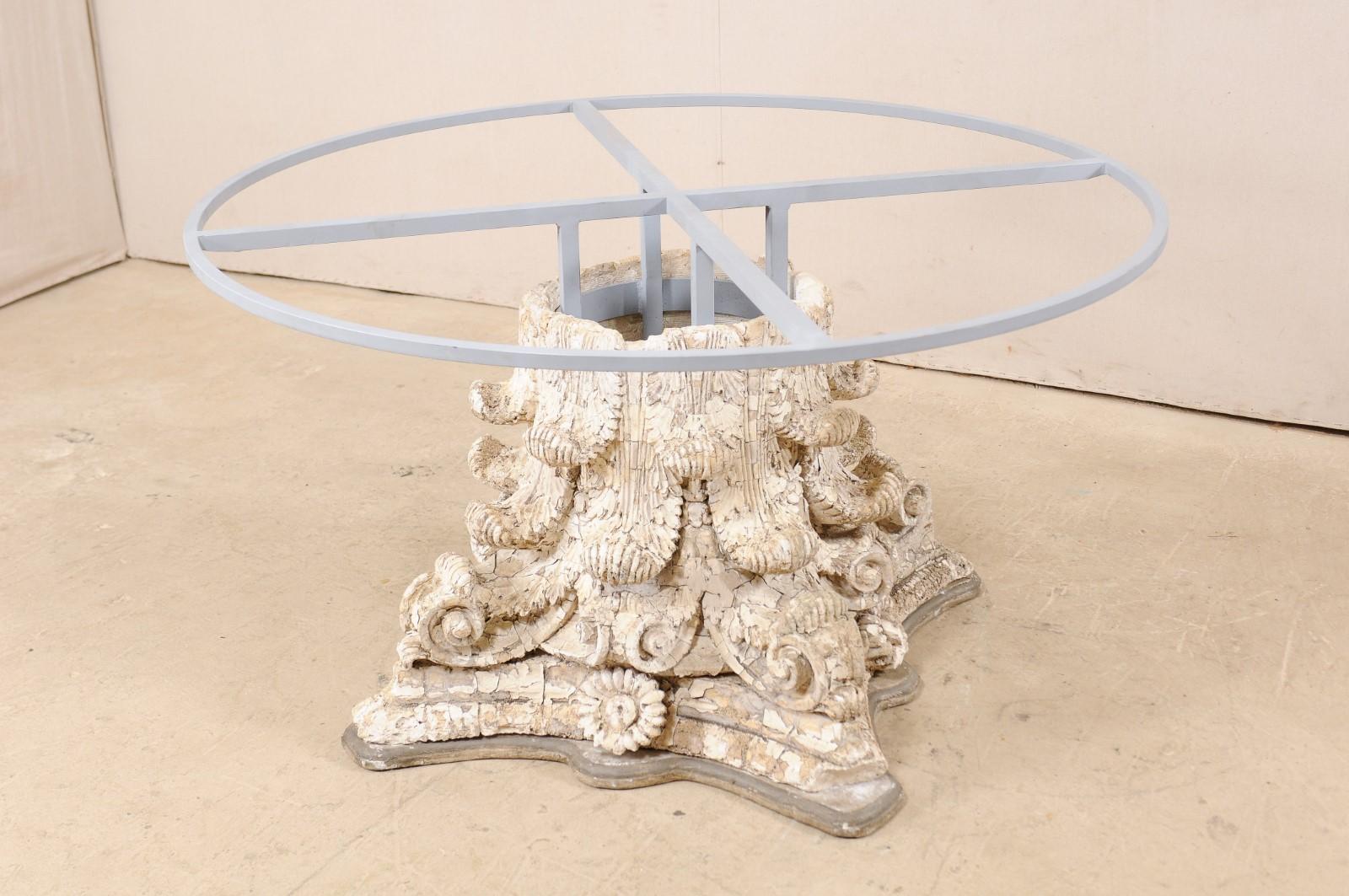 Custom 5.74 Ft. Round Zinc Top Table w/ Beautiful Antique Capital Pedestal Base 5