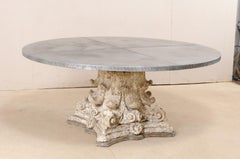 Custom 5.74 Ft. Round Zinc Top Table w/ Beautiful Antique Capital Pedestal Base