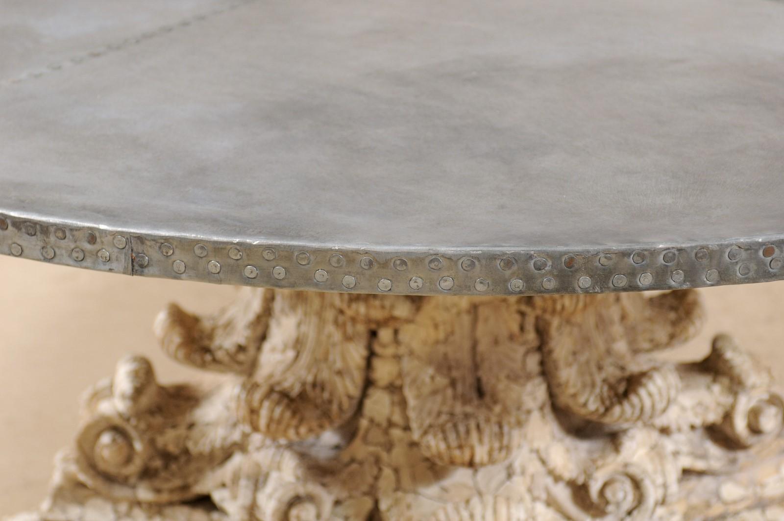 Custom 5.74 Ft. Round Zinc Top Table w/ Beautiful Antique Capital Pedestal Base 2