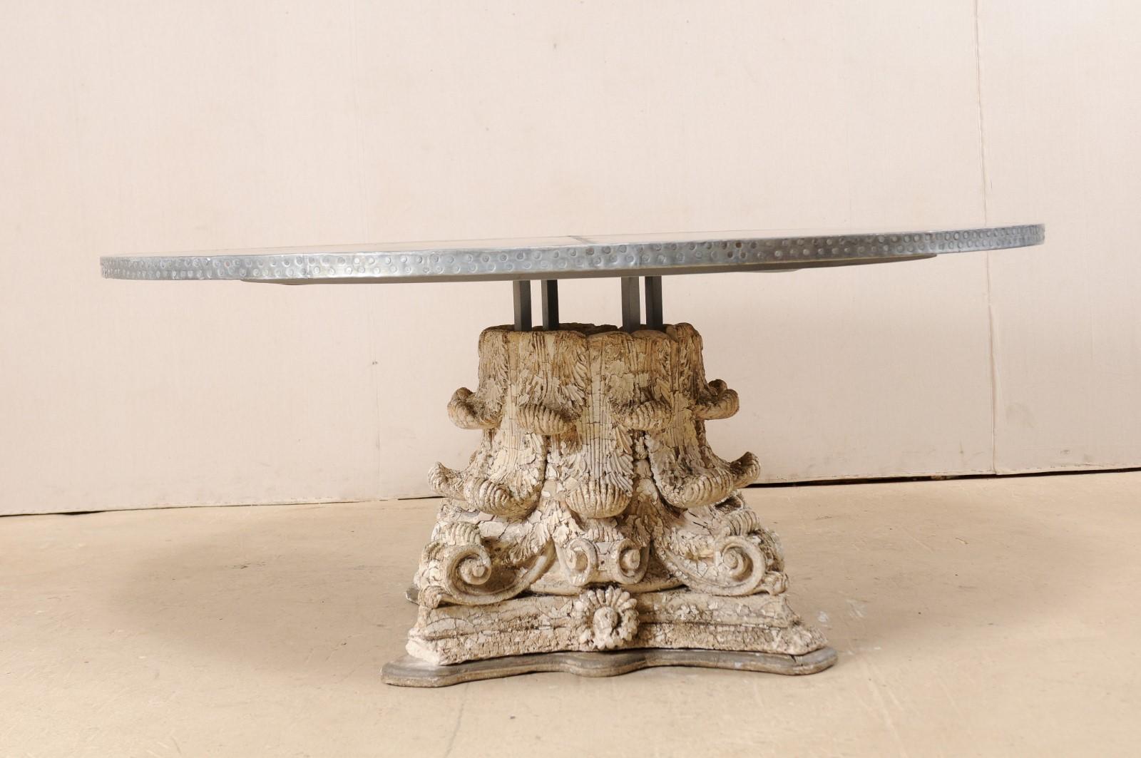 Custom 5.74 Ft. Round Zinc Top Table w/ Beautiful Antique Capital Pedestal Base 3