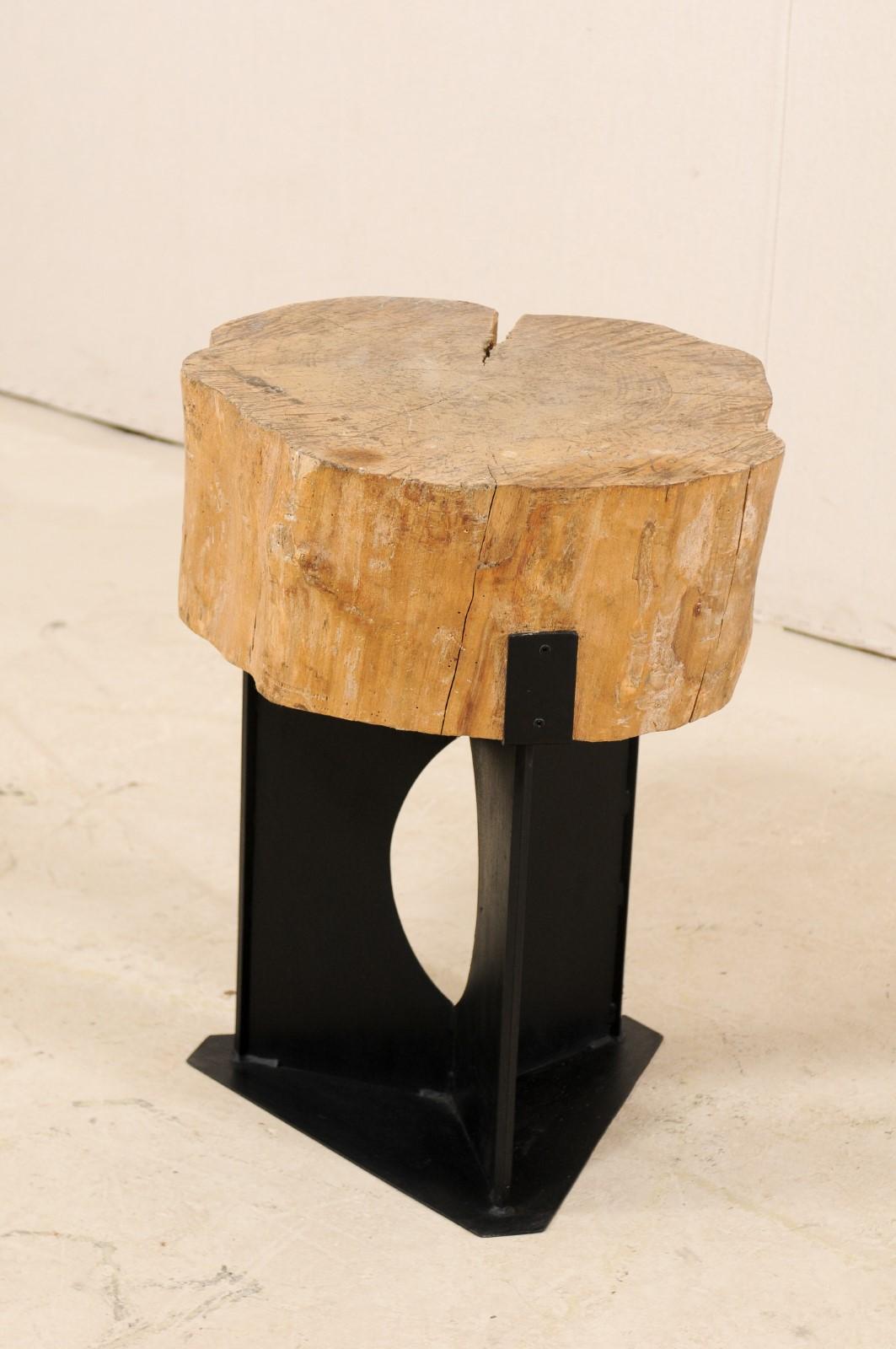Custom Side/Drinks Table with European Chopping Block Top & Iron Base For Sale 5