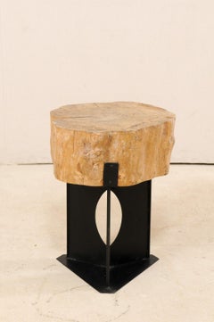Custom Side/Drinks Table with European Chopping Block Top & Iron Base