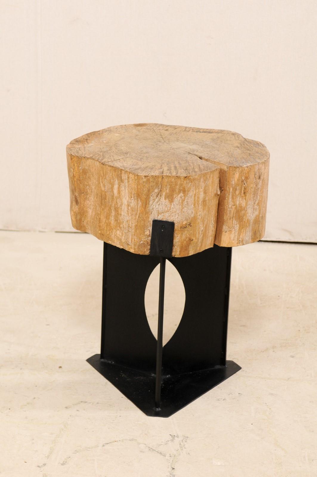 Custom Side/Drinks Table with European Chopping Block Top & Iron Base In Good Condition For Sale In Atlanta, GA