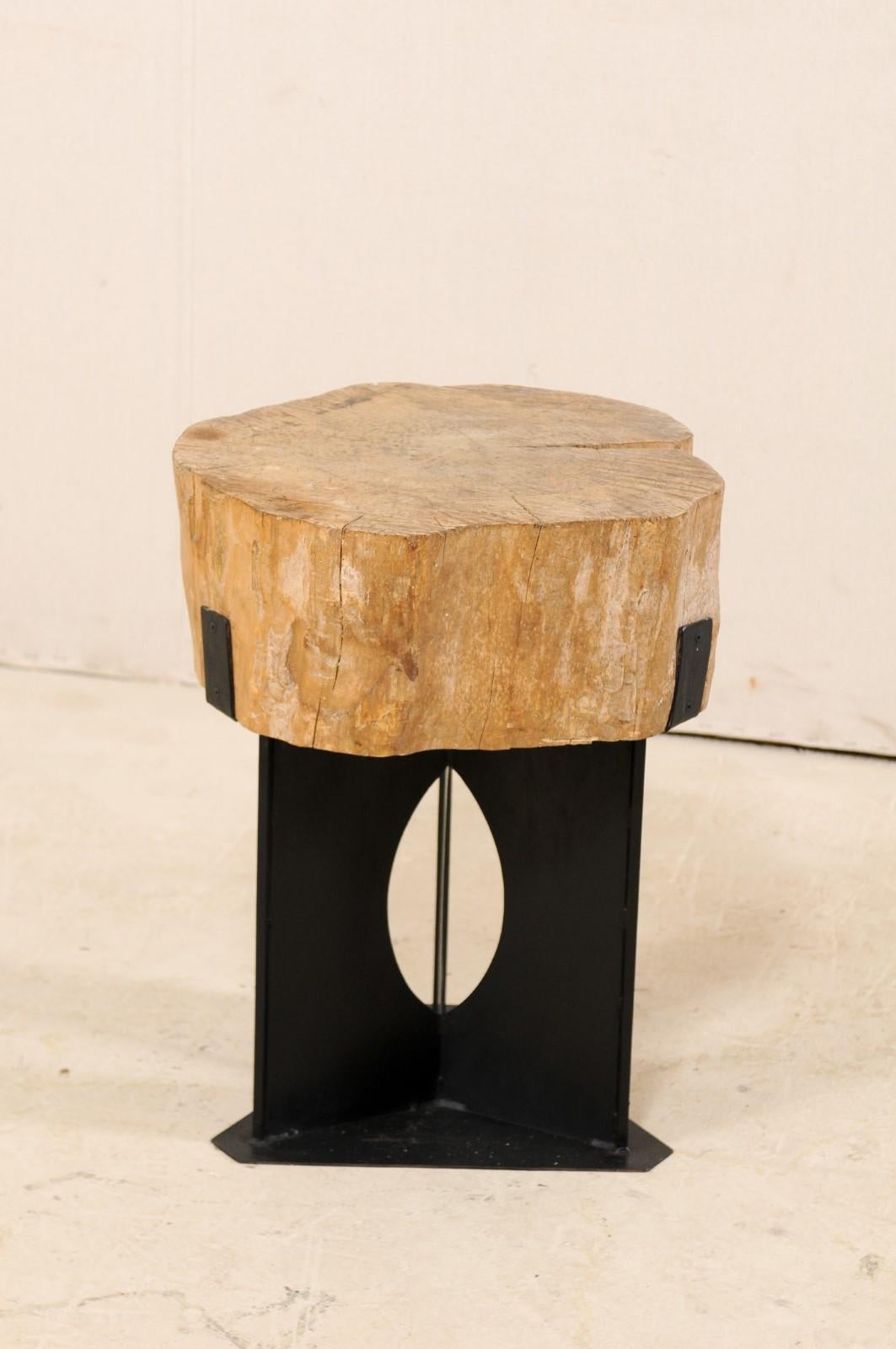 Custom Side/Drinks Table with European Chopping Block Top & Iron Base For Sale 3